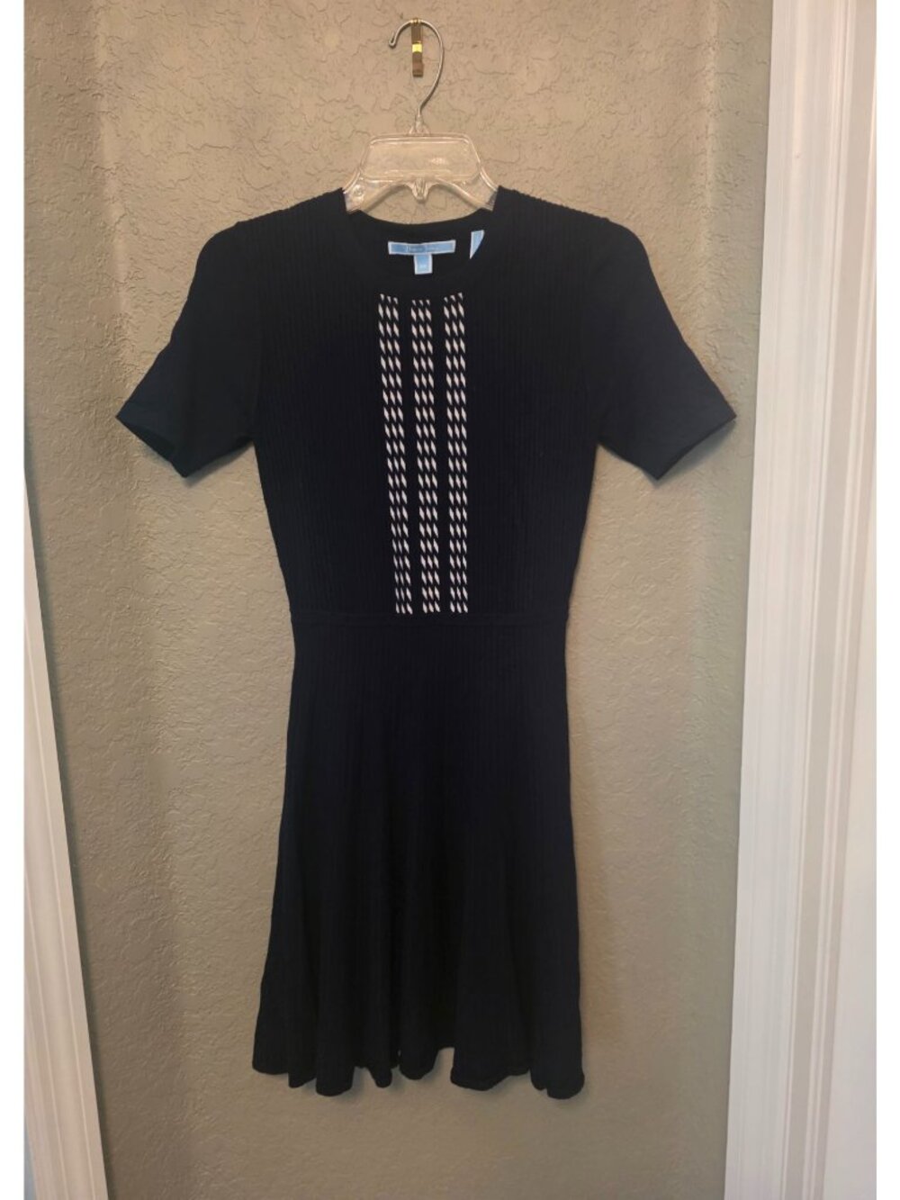 Draper James Navy Blue White Fit and Flare Sweater Dress XS EUC Preppy